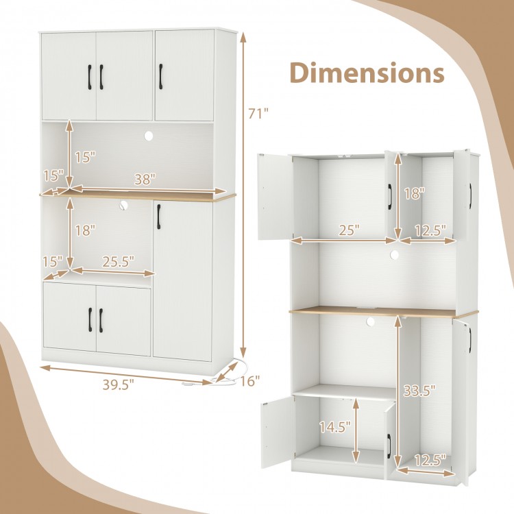 71" tall kitchen pantry cabinet dimensions with multi-door design, charging station, and sturdy construction for.