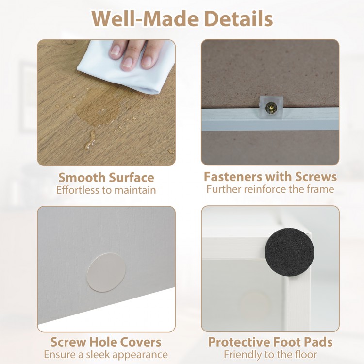 Close-up of smooth surface and screw hole covers on the 71" tall kitchen pantry cabinet for easy maintenance.