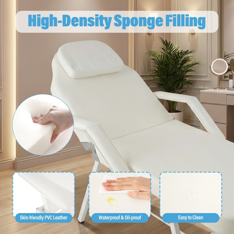 Close-up of the 73-inch portable tattoo salon facial bed with high-density foam filling and waterproof PVC leather for.