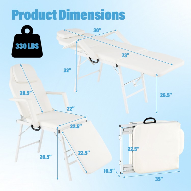 Portable 73-inch massage table with adjustable design, waterproof PVC leather, and supports up to 330 lbs for versatile.