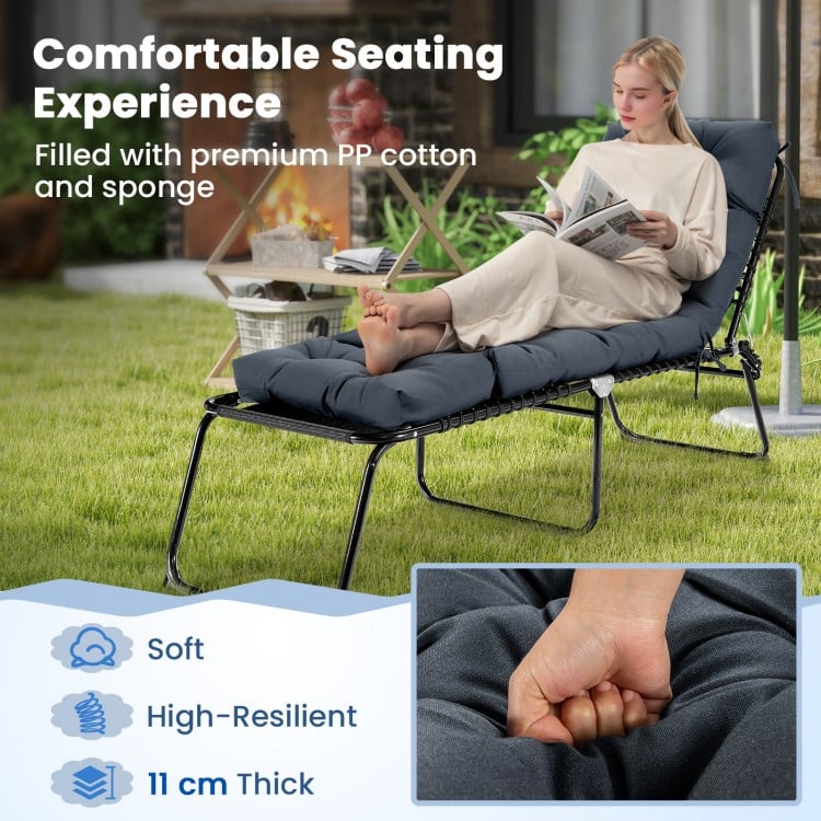Gray outdoor lounge chaise cushion set of 2, featuring high resilience cotton, 11 cm thick for optimal comfort.
