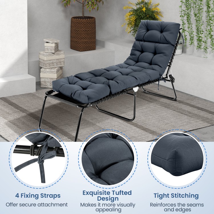 Gray outdoor lounge chaise cushion set of 2 features high back string ties and exquisite tufted design for comfort.