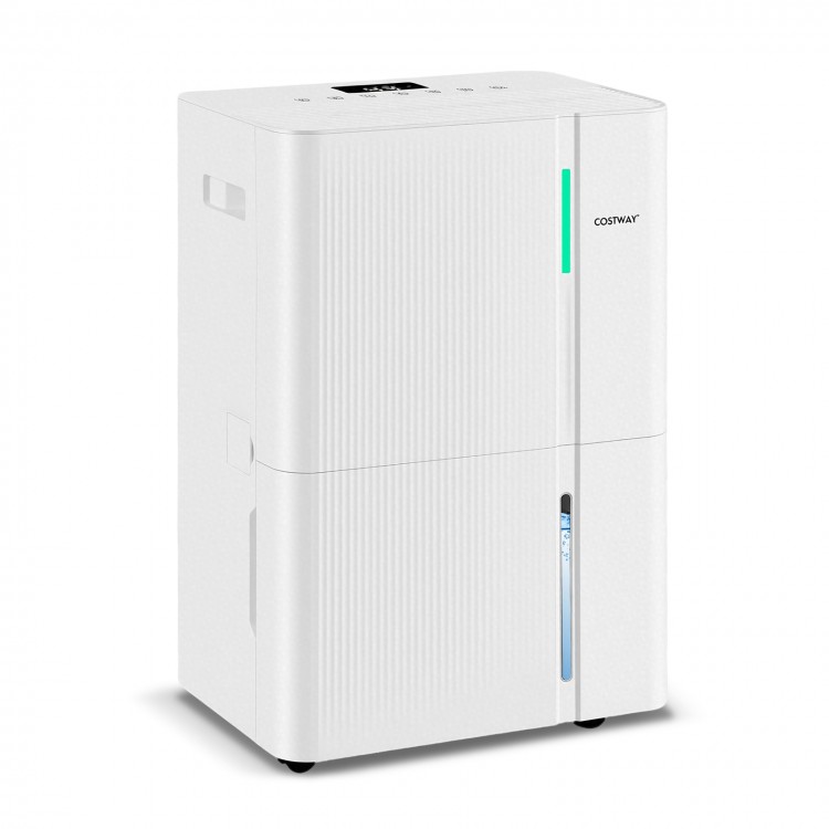 74-pint dehumidifier with LED display, 3 modes, and 1.2-gallon tank for effective moisture removal in large rooms.