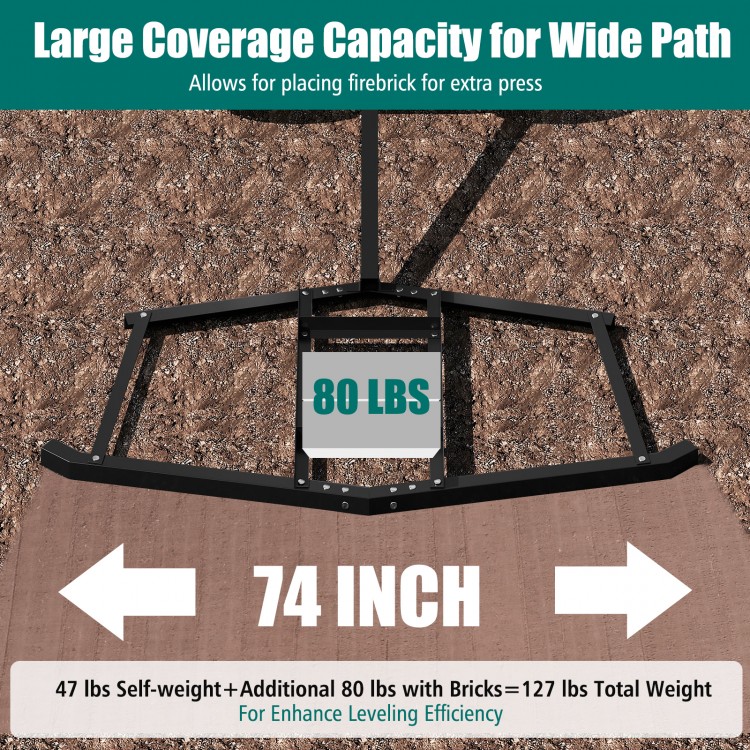 74 inch Wide Driveway Drag Tow Behind Landscape Leveling Rake with Reinforced Bars - Gallery View 5 of 10