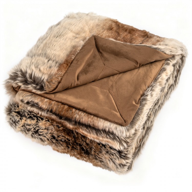 Soft plush fuzzy luxury faux raccoon fur blanket with double-sided design, perfect for sofas and beds.