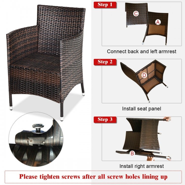Wicker rattan chair from the 3-piece patio furniture set, featuring a comfortable design and durable all-weather.