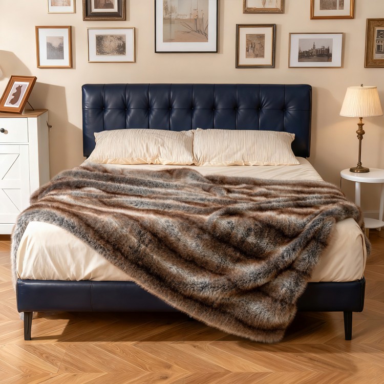 Soft plush fuzzy luxury faux fox fur blanket in brown, ideal for beds and sofas, featuring a dense, soft texture.