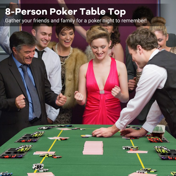 79-inch foldable poker table top for 8 players with cup holders, ideal for game nights and easy transport.