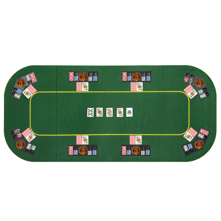 79 x 36 inch foldable poker table top with cup holders, accommodating 8 players for game nights and gatherings.