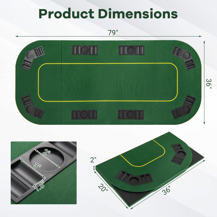 79 x 36 inch foldable poker table top with cup holders and carrying bag, ideal for 8 players and various game.