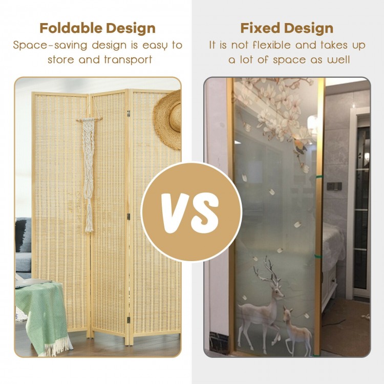 Portable folding room divider screen with natural finish, featuring a sturdy design for optimal privacy and easy.