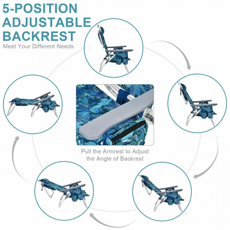 5-position adjustable backrest outdoor folding beach chair set in navy, designed for comfort and convenience during.