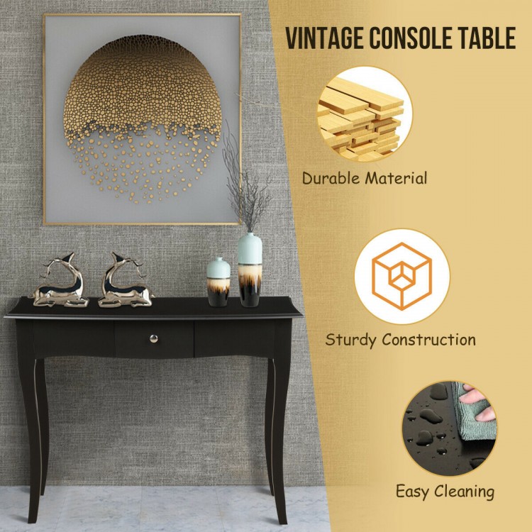 Modern multifunctional console table in black with storage drawer, crafted from acacia wood, perfect for hallway or.