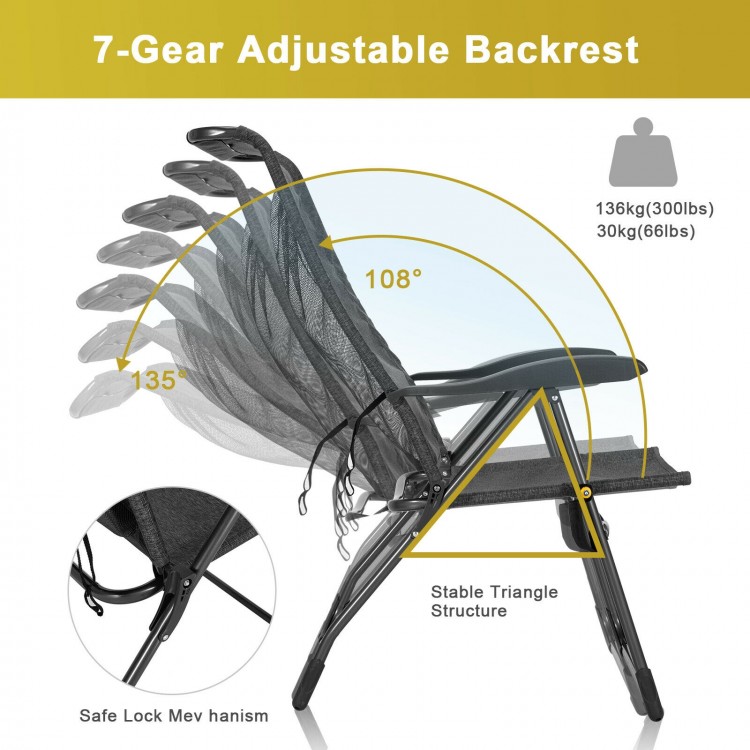 Adjustable backrest of the gray patio chair set, showcasing 7 reclining positions for optimal comfort and support.
