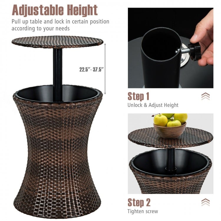 Height adjustable patio rattan cooler bar table in black, designed for outdoor use, perfect for drinks and easy.