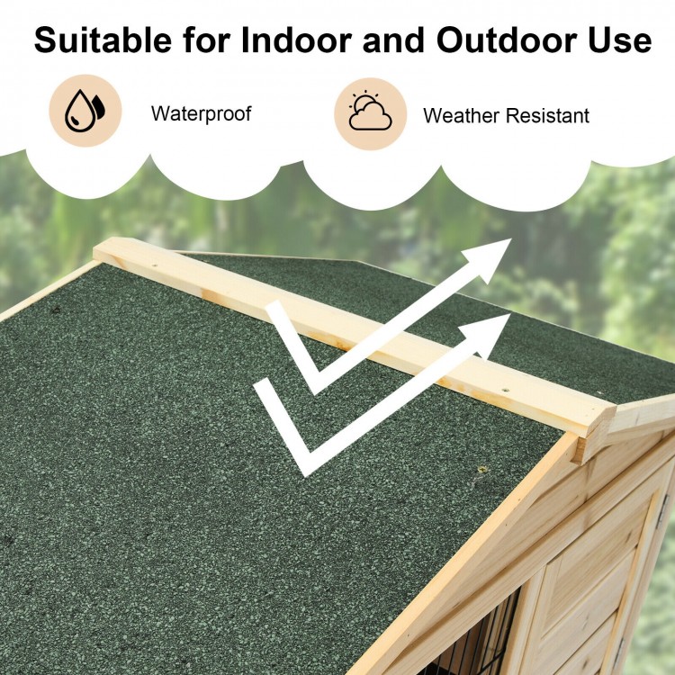 Top view of the 35-inch wooden chicken coop with a waterproof roof, suitable for indoor and outdoor use.