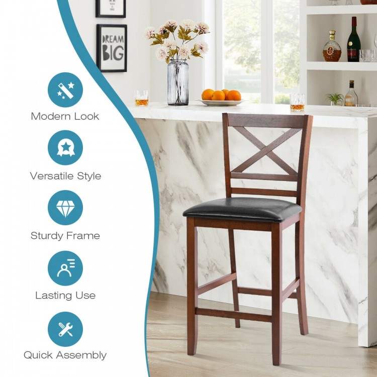 Counter height bar stool with PU leather seat and sturdy wood frame, perfect for kitchen or dining room use.
