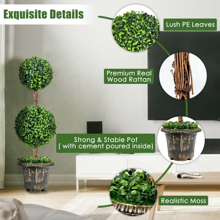 Artificial double ball tree with lush PE leaves and realistic moss, perfect for indoor and outdoor decoration.