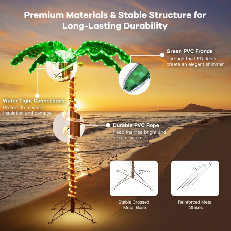 5 feet LED pre-lit palm tree decor with waterproof PVC fronds, ideal for indoor and outdoor festive decorations.
