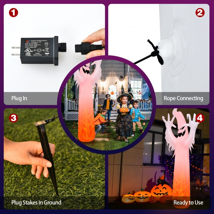 12-foot Halloween inflatable ghost decoration with built-in LED lights, ideal for yard or park displays.