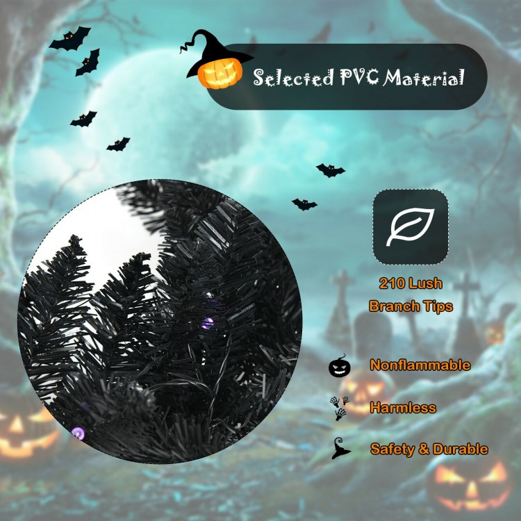 9-foot pre-lit Halloween garland with 50 purple LED lights, featuring a black PVC design for festive decoration.