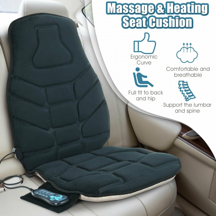 Memory foam seat cushion massager with heat, 6 vibration motors, ergonomic design for ultimate comfort at home or.