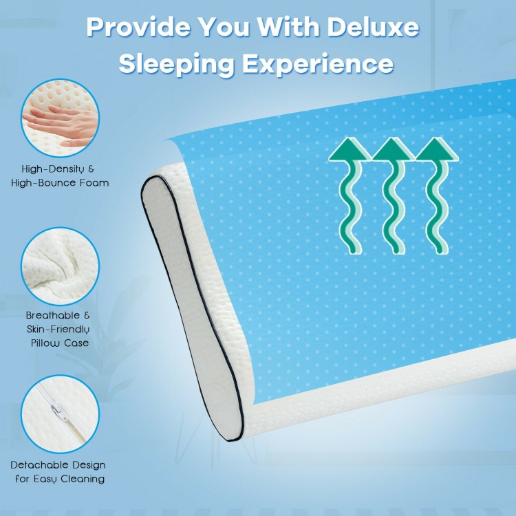 Orthopedic contour memory foam sleep pillow with breathable case, designed for neck support and pain relief.