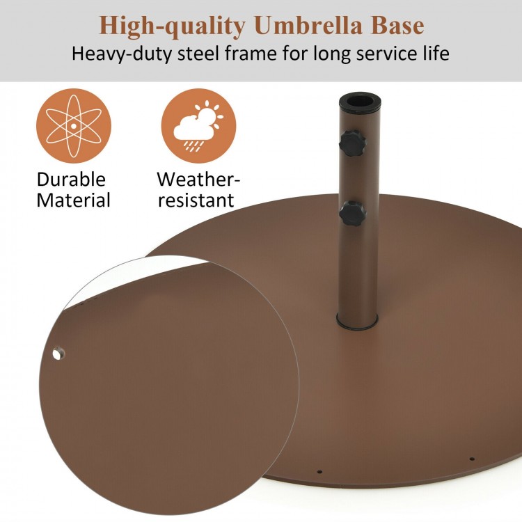 Heavy-duty 29.5-inch steel umbrella base stand with durable material and weather-resistant design for outdoor use.