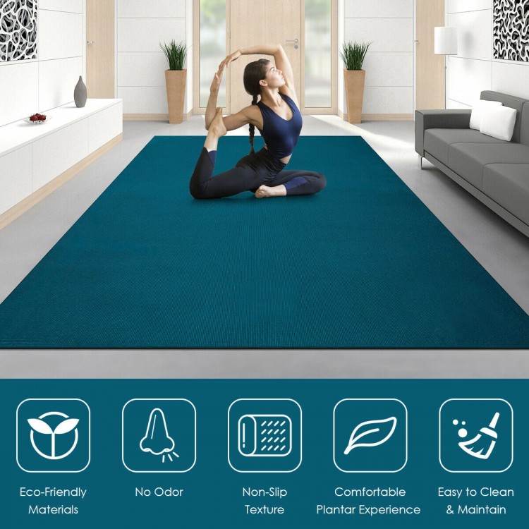Navy workout yoga mat with double-sided anti-skid design, eco-friendly PVC, ideal for exercise and easy to clean.