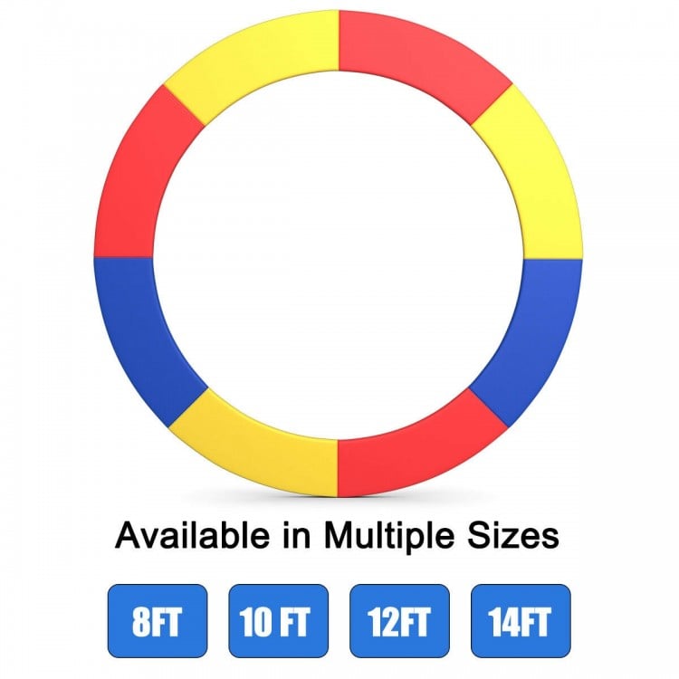 Multicolor 10Ft waterproof trampoline safety pad, designed to cover springs and enhance safety for outdoor and indoor.