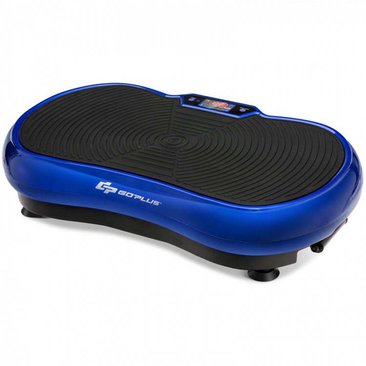 3D vibration plate fitness machine in blue with remote control, featuring 180 speed adjustments and non-slip design for.