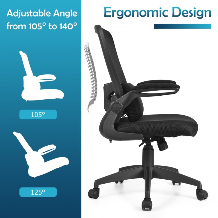 Ergonomic desk chair with adjustable angle, lumbar support, and breathable mesh back for comfortable office use.