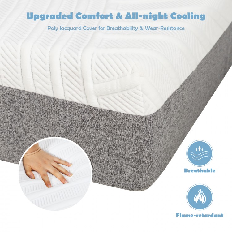 Gel memory foam mattress with breathable cover, designed for adjustable beds, providing comfort and pressure relief.
