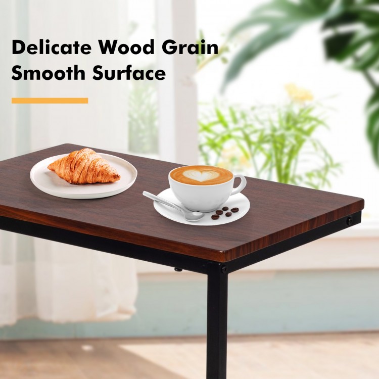 Dark brown side table with delicate wood grain, perfect for holding laptops and snacks beside a sofa or bed.