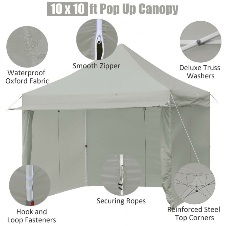 10 x 10 feet gray pop-up gazebo with adjustable height, durable oxford fabric, and reinforced steel frame for outdoor.