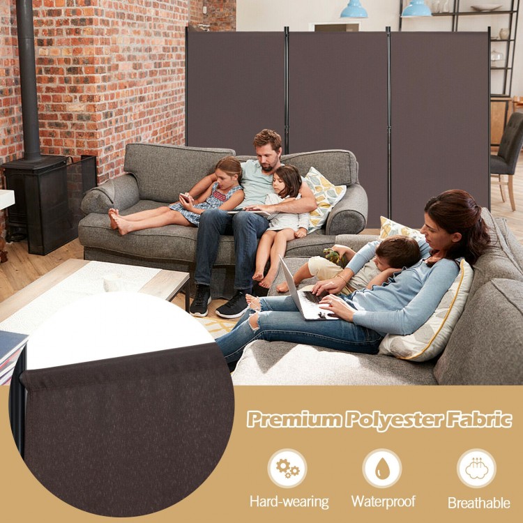 3-panel room divider in brown made of premium polyester fabric, perfect for creating private spaces in home or office.