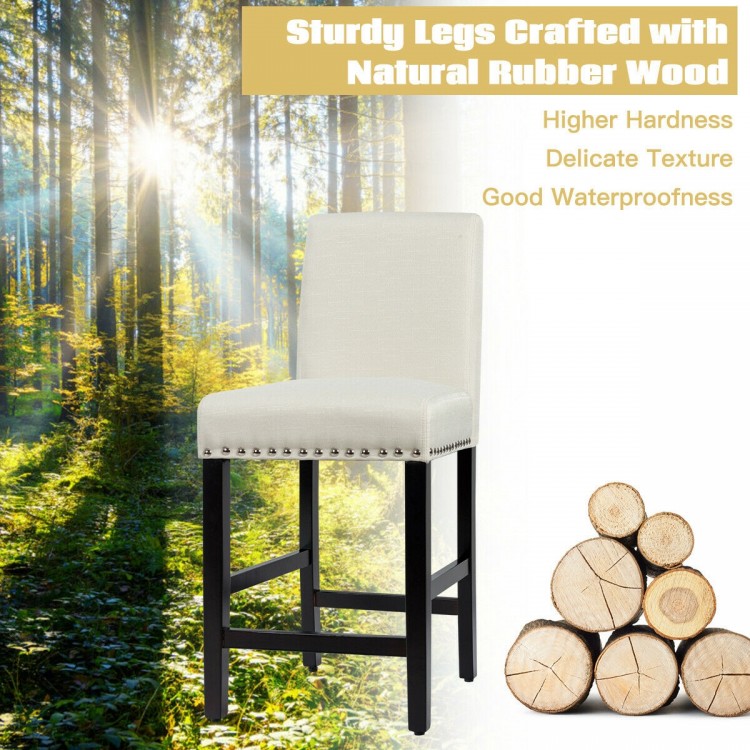 Beige kitchen chair with rubber wood legs, soft cushion, and ergonomic backrest, perfect for dining and bar use.