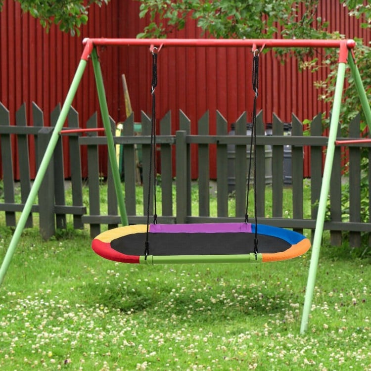 Multicolor 60-inch saucer swing with adjustable ropes, suitable for multiple children, perfect for outdoor play.