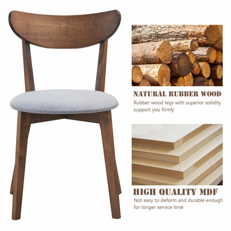 Upholstered dining chair with curved back, made of natural rubber wood, perfect for living room or dining room use.