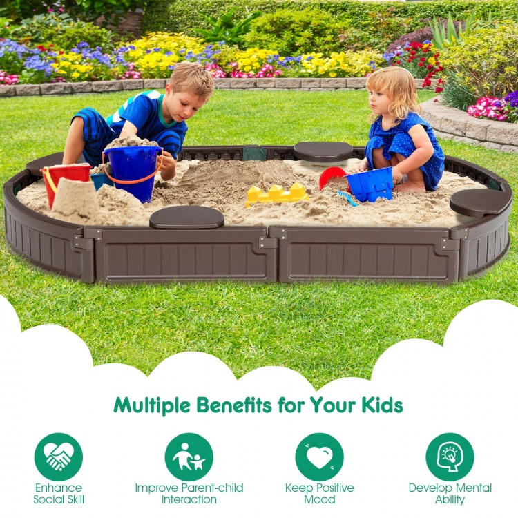 6 Feet Kids Oval Sandbox with Built-in Corner Seat and Bottom Liner
