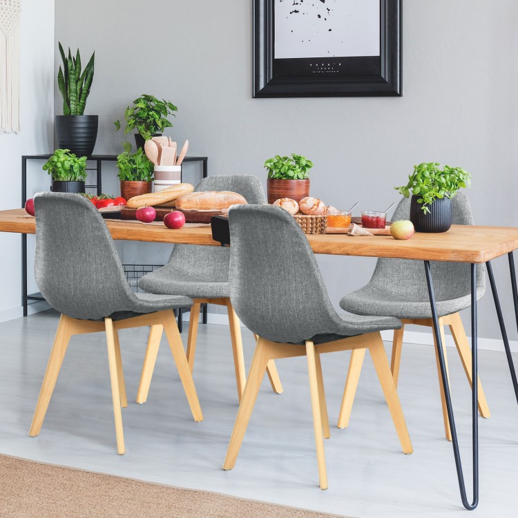 Modern dining chair set of 4 with fabric cushion seats and wood legs, perfect for dining rooms and lounges.