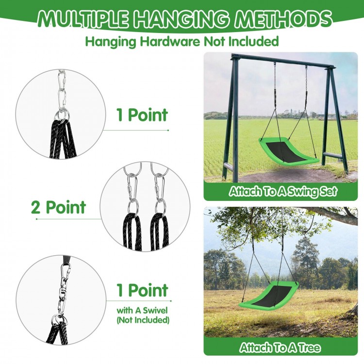 Green 60-inch platform tree swing with adjustable ropes, suitable for kids and adults, perfect for backyard fun.