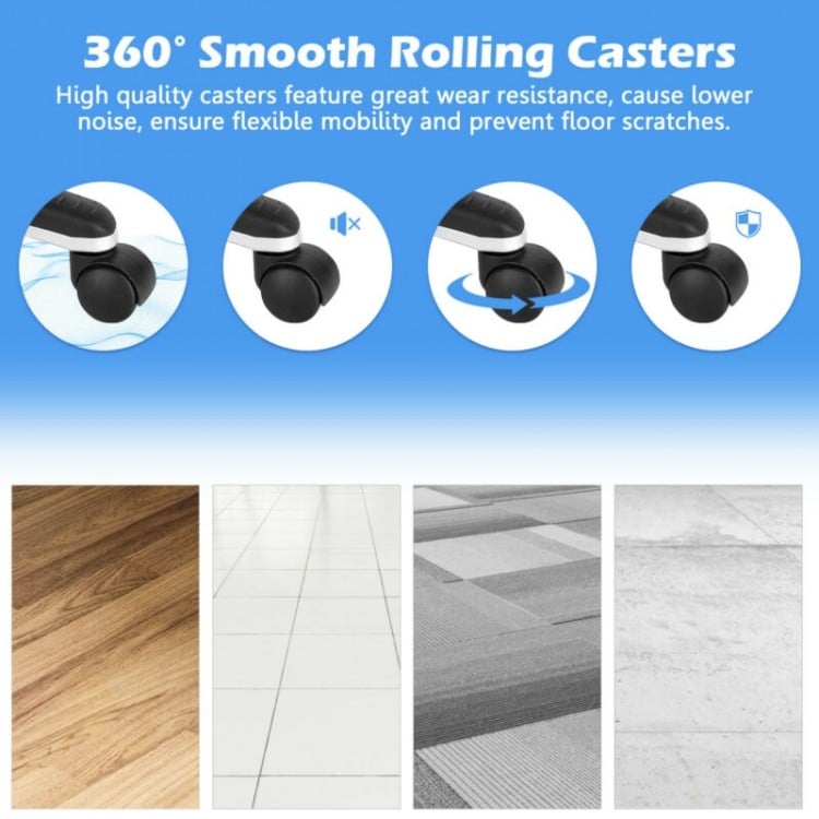 360° smooth-rolling casters on a Big and Tall adjustable high back leather executive chair for easy mobility and floor.