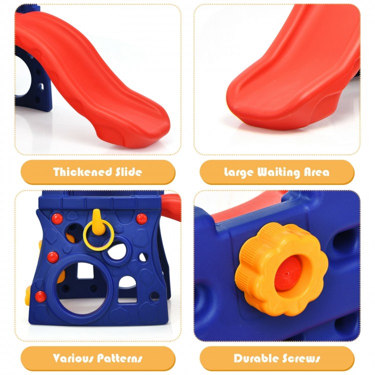 Curved red slide from the 6-in-1 freestanding kids slide, featuring thickened design for safety and fun indoor or.
