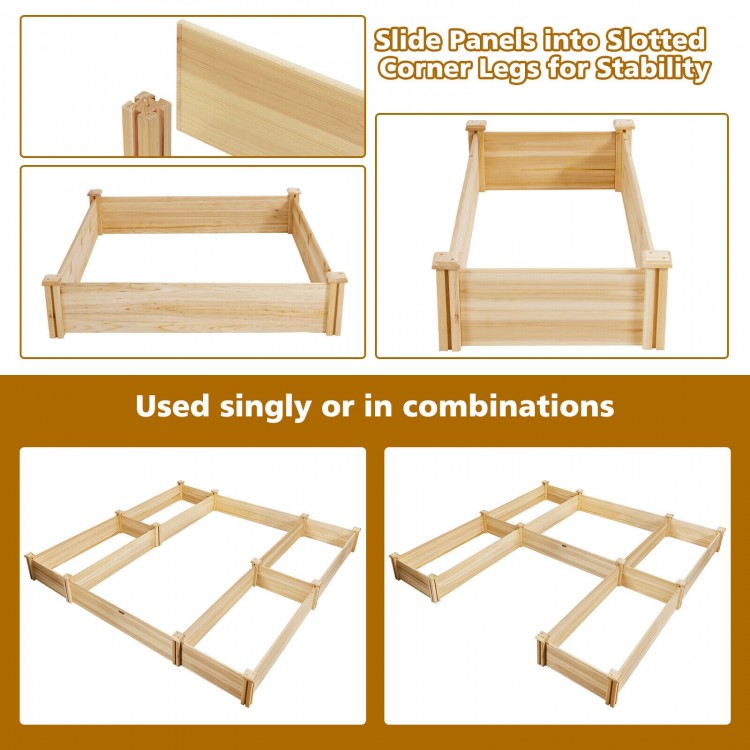 U-shaped wooden garden raised bed made of natural fir wood, featuring five planter boxes for versatile gardening.
