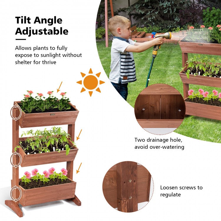 3-tier raised garden bed made of solid wood with adjustable shelves, perfect for versatile plant storage and outdoor.