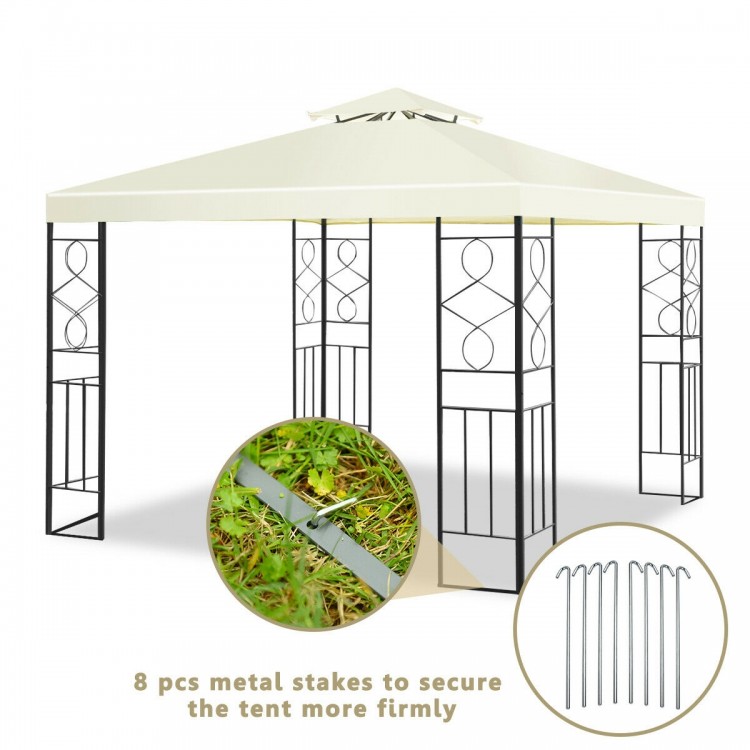 10 x 10 feet patio gazebo canopy tent with decorative patterns and sturdy steel frame, ideal for outdoor activities.