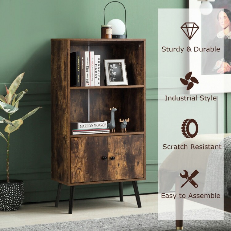 2-tier retro bookshelf with 2 open shelves and 1 concealed compartment, featuring a rustic design for living room or.