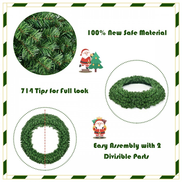 48-inch pre-lit cordless artificial Christmas wreath with 200 warm LED lights, featuring 714 branch tips for a lush.