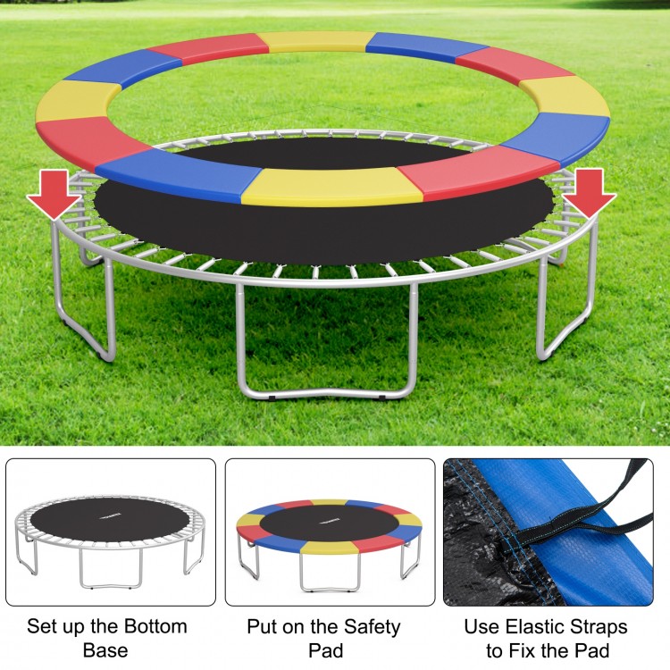 Multicolor trampoline replacement safety pad covering springs, made of waterproof PVC and PE, designed for secure.
